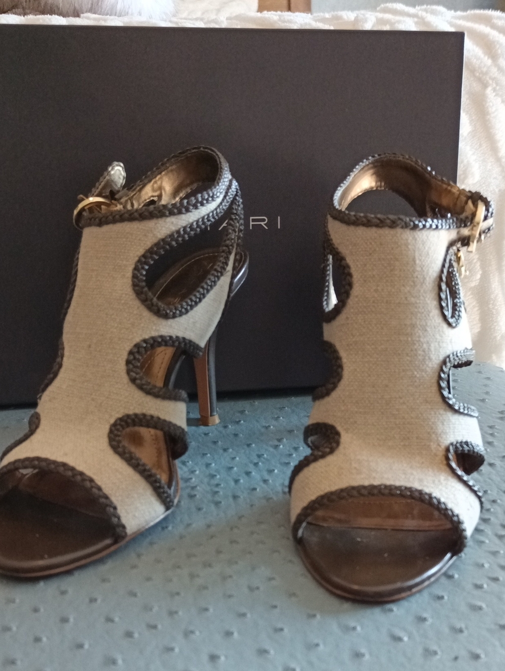 Tahari Beige and Brown Cutout High Heel Sandals
